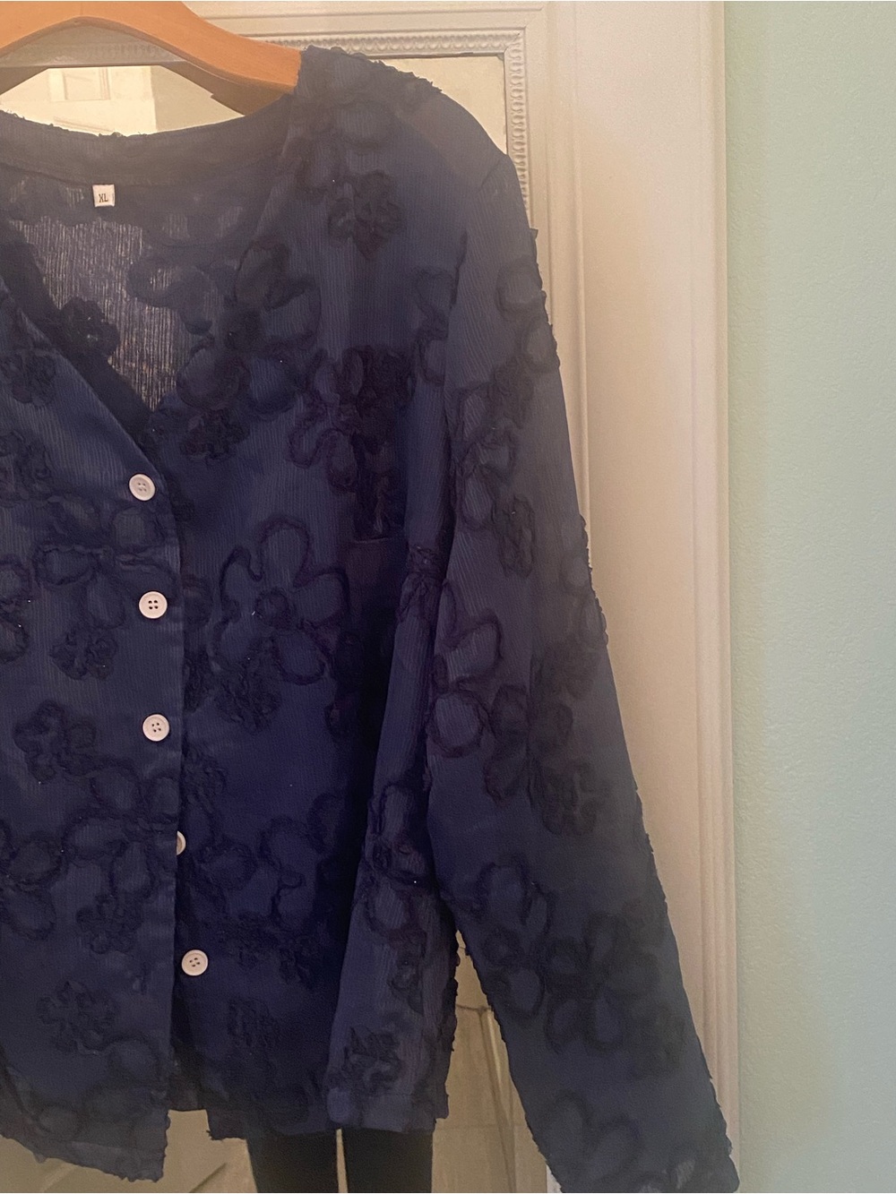 Navy Floral Texture Button-Front Women's Top